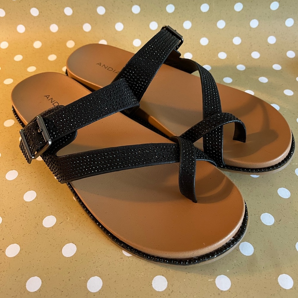 Andiamo Sparkly Black Strappy Sandals Vegan 7.5 M